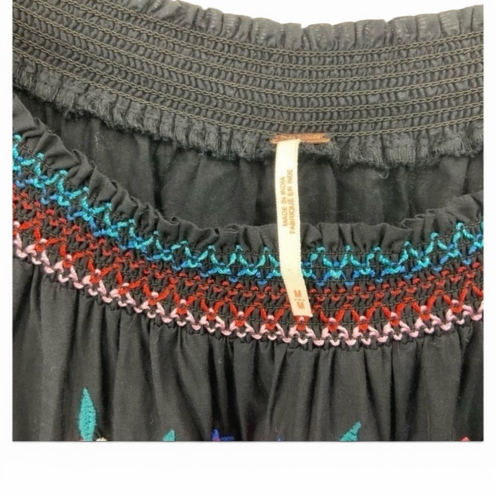 Free People Black Off-Shoulder Embroidered Tiered Mini Dress - Picture 4 of 5